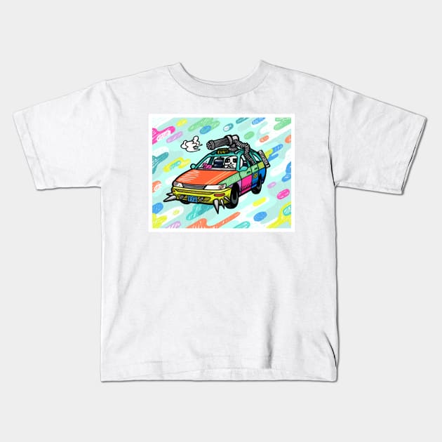 Rainbow Cannon Car Kids T-Shirt by matiasreba